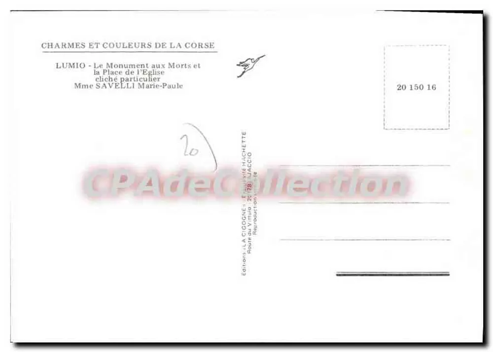 Lumio — Denkmal für die Toten und der Kirchplatz — Éditions La Cigogne - Rückseite