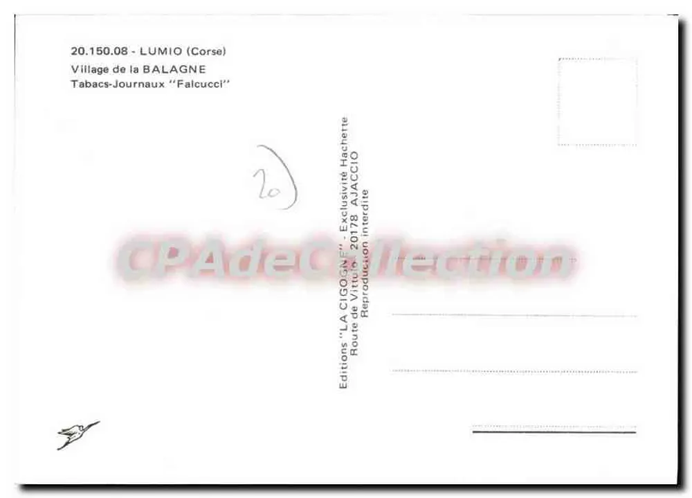 Die Storch — Dorf Lumio (Korsika) — Editions 'LA CIGOGNE' Nr. 20.150.08 - Rückseite