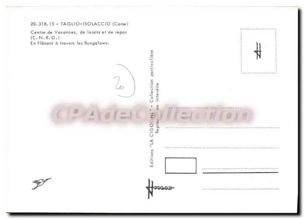 Die Stork — Ferien-, Freizeit- und Ruhezentrum in Taglio-Isolaccio (Korsika) — Editions La Cigogne - Rückseite