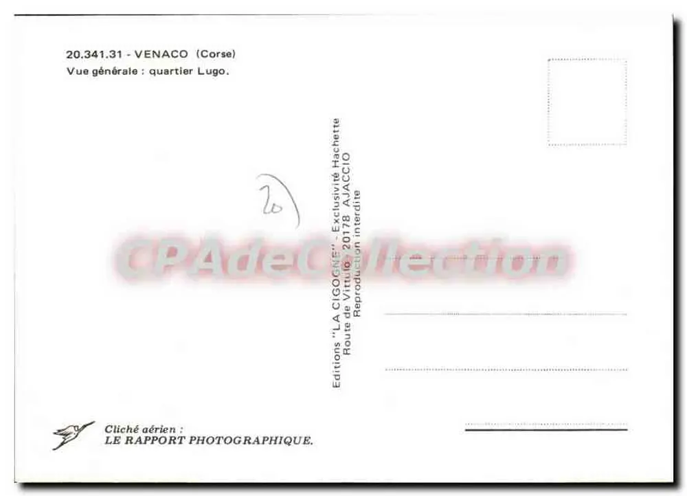 Venaco (Córsega) — Vista geral: bairro Lugo — Edições "LA CIGOGNE", 20178 Ajaccio - Verso