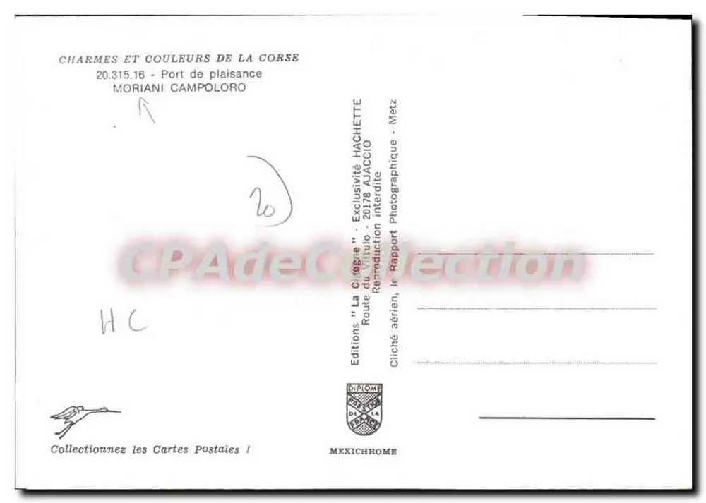 Recreatiehaven van Moriani Campoloro — Corsica — Uitgave 'La Cigogne' - Metz - Achterkant