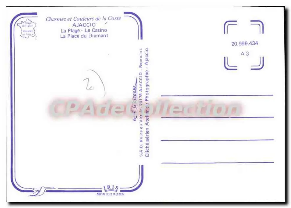 Ajaccio — Der Diamantplatz — Verlag Iris Mexichrome, Nr. 20.999.434 - Rückseite