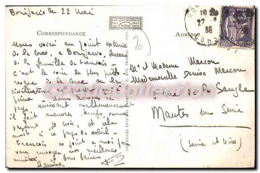 Bonifacio — Die Mauern. Eingang zur Stadt — L.L. — Éditions Cap. Levy-Neuroin, Serie 20 - Rückseite