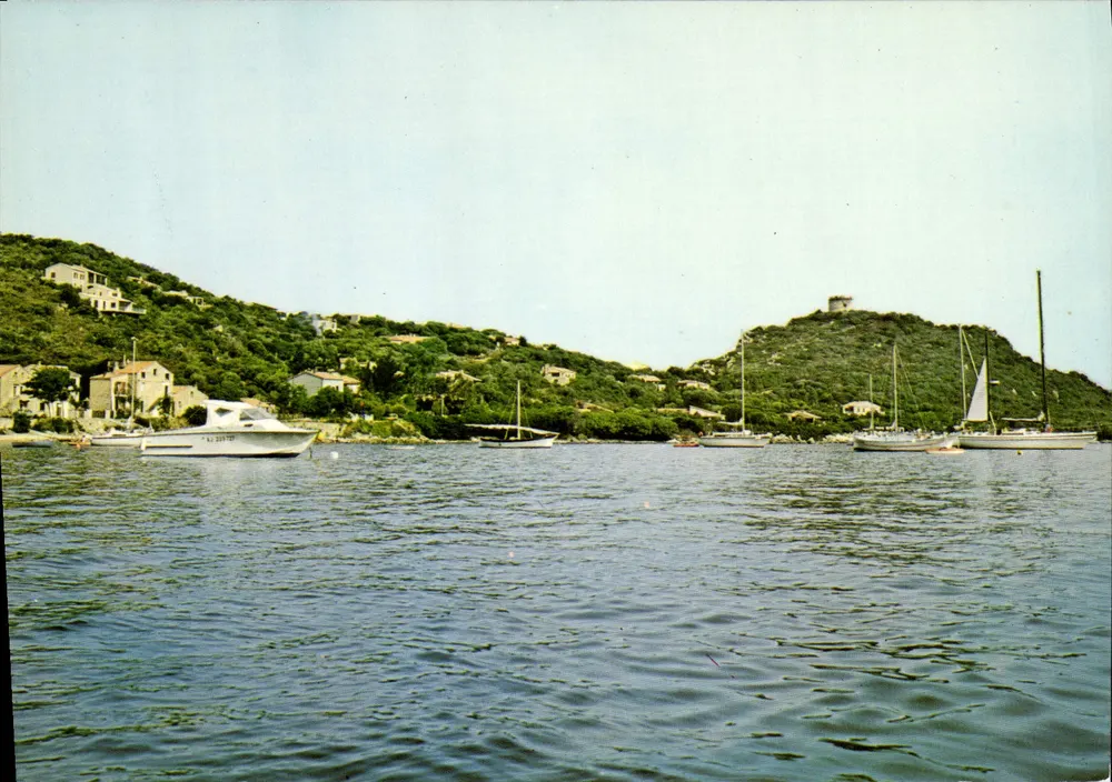 Porto di Campomoro — vista sulle colline e sulle imbarcazioni — S.A.D. Gugène - Recto