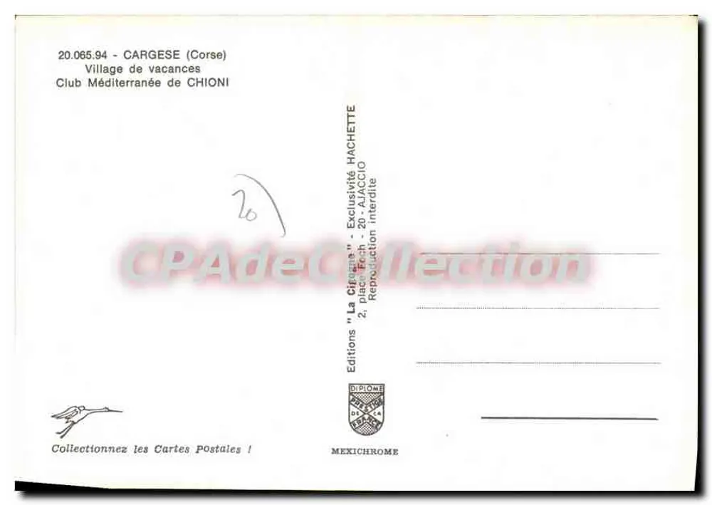 Cargèse (Korsika) — Ferienort Club Méditerranée de Chioni — Éditions Diplôme - Rückseite