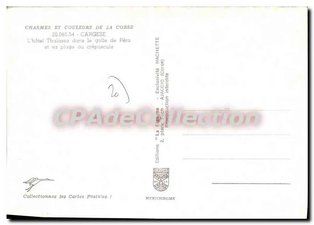 Cargèse — Das Hotel Thalassa im Golf von Péro am Sonnenuntergang — Editions Diplôme - Rückseite