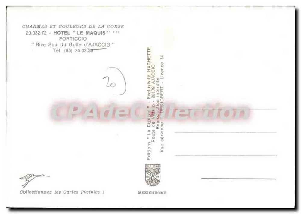 Hôtel 'Le Maquis' — Porticcio, Rive Sud du Golfe d'AJACCIO — Éditions MEXICHROME - Rückseite