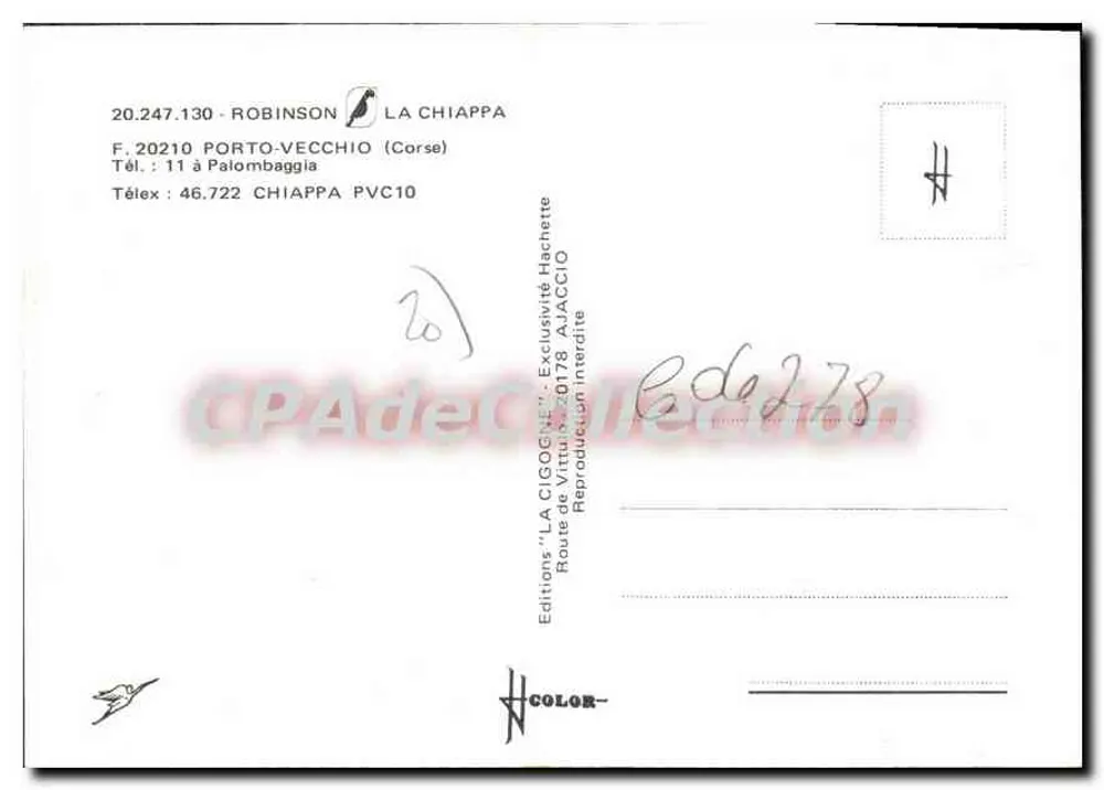 Robinson La Chiappa — Porto-Vecchio (Corse) — Edições 'La Cigogne' - Verso