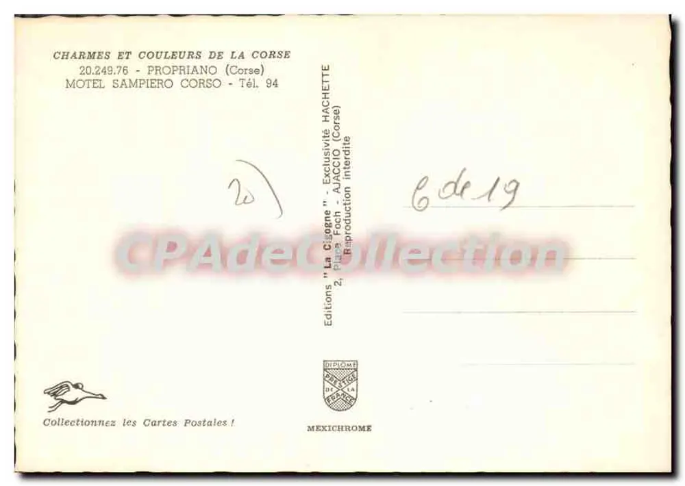Propriano — vista da costa — Edições 'La Cigogne' - Verso