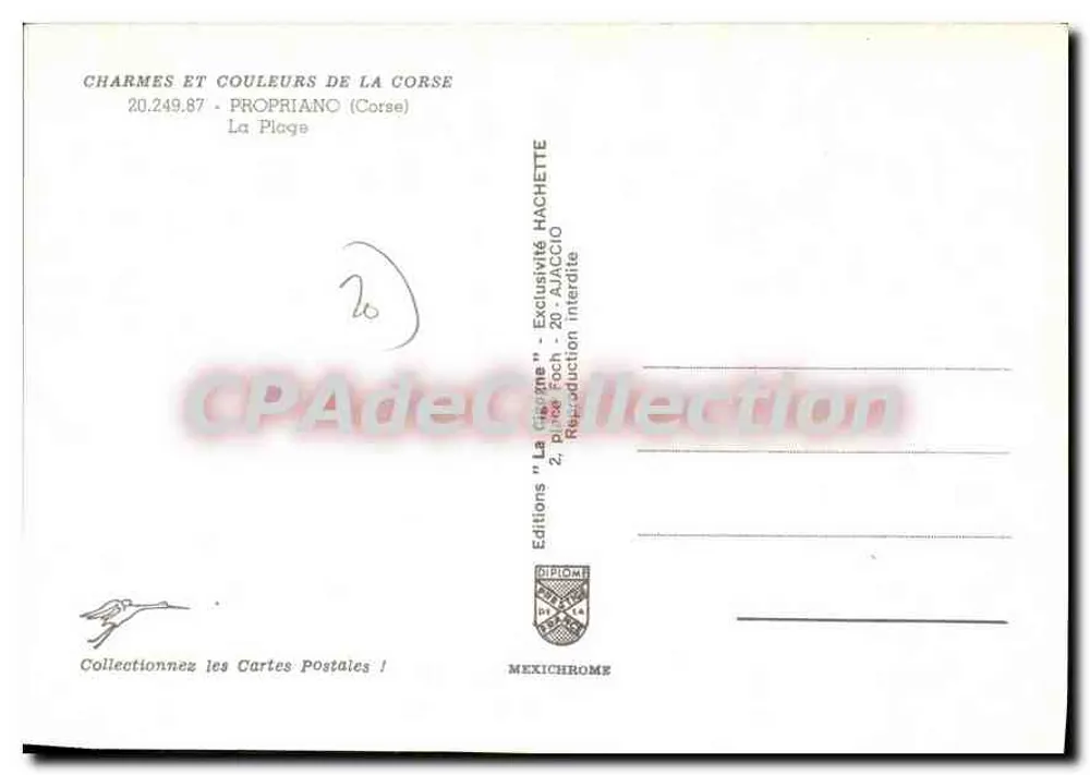A Praia - Propriano (Córsega) — Edições Diplomé - n° 20.249.87 - Verso