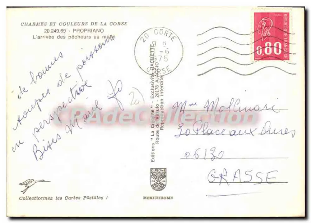Chegada dos pescadores pela manhã — Ajaccio — Edições 'La Cigogne' - Verso