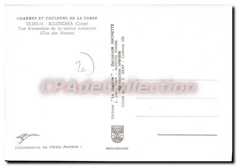 Solenzara — Vue d'ensemble de la station balnéaire (Côte des Nacres) — Éditions 'La Cigogne' Hachette - Verso
