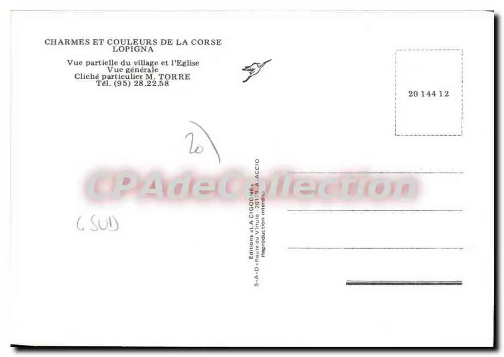 Lopigna — Teilansicht der Kirche und allgemeine Ansicht des Dorfes — Éditions La Cigogne - Rückseite