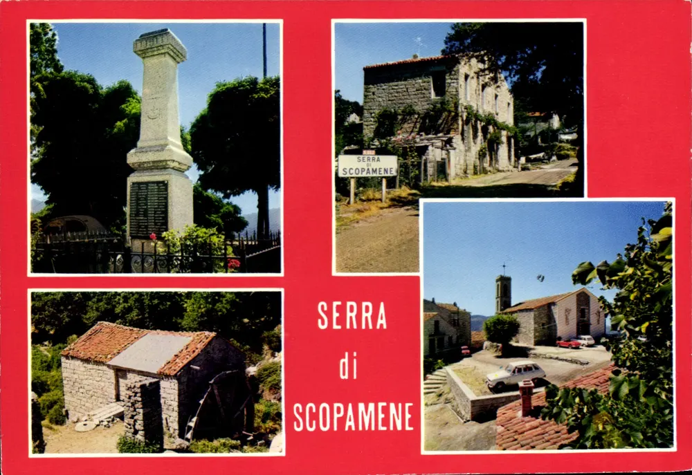 Serra di Scopamene — Ansicht des Kriegerdenkmals, der Kirche, des Mühlen und des Dorfes — Editions Diplomate - Vorderseite