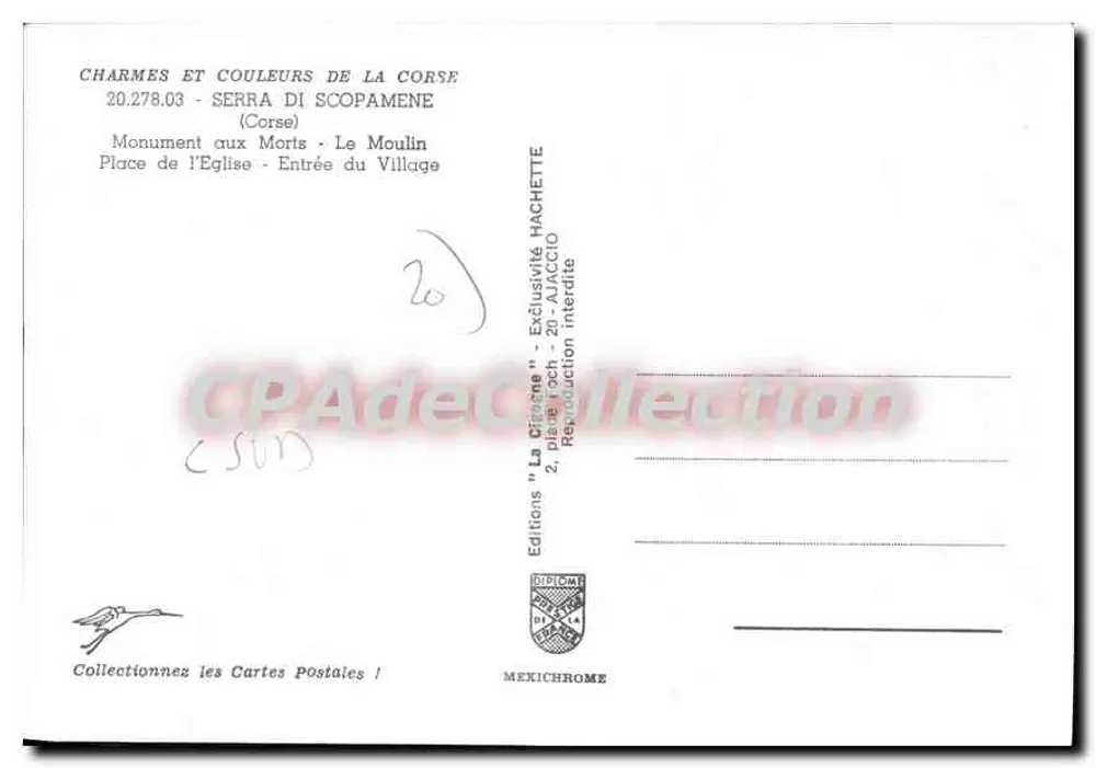 Serra di Scopamene — Ansicht des Kriegerdenkmals, der Kirche, des Mühlen und des Dorfes — Editions Diplomate - Rückseite