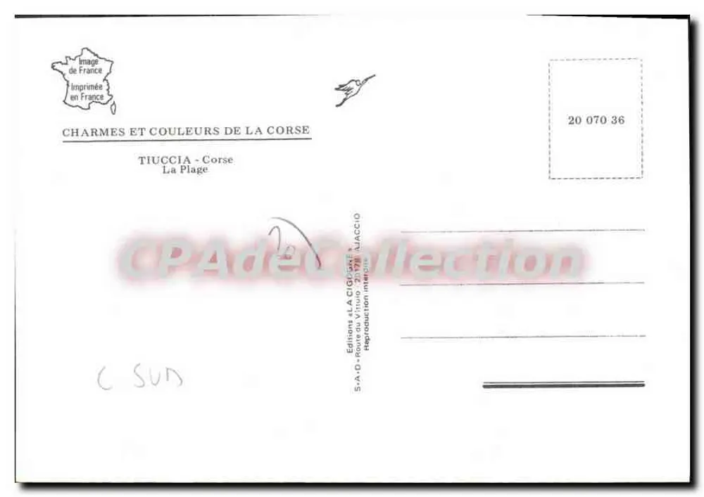 Tiuccia - A Praia — Córsega — Edições « La Cigogne » - Verso