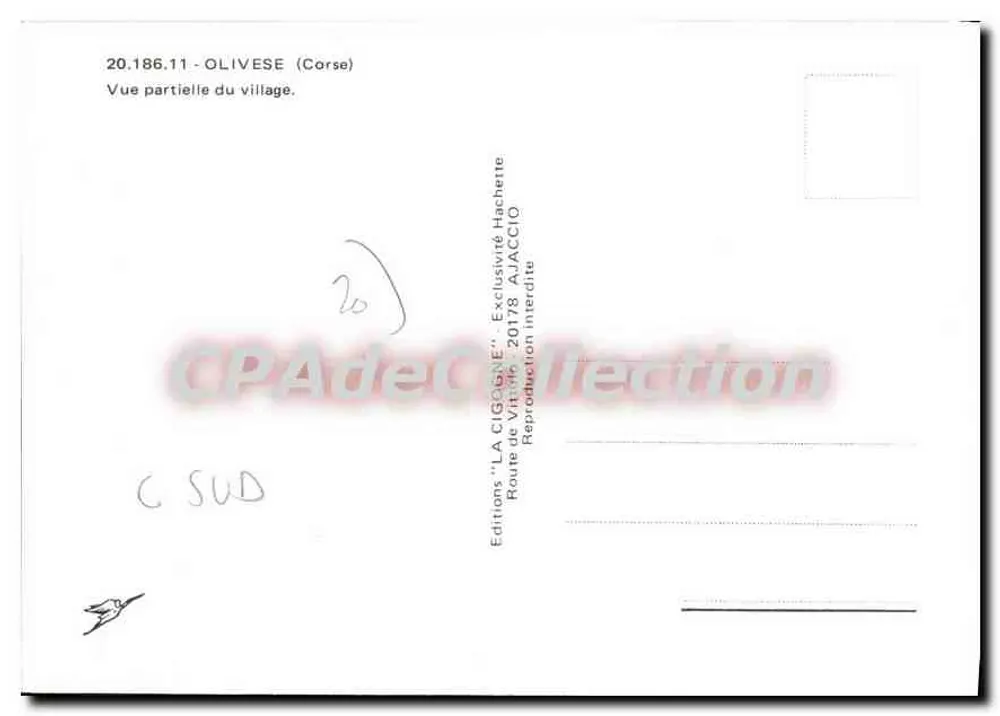 Olivese (Córsega) — Vista parcial do vilarejo — Edições 'LA CIGGONE', n° 20.186.11 - Verso