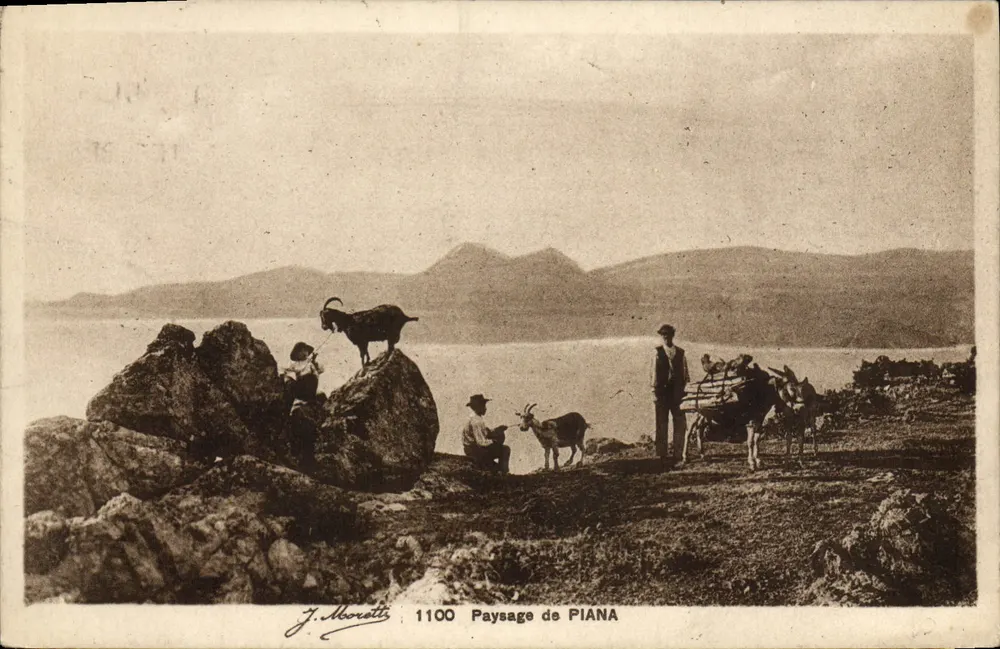 Paisagem de PIANA — vista lacustre com pastores e cabras — J. Moretti, n° 1100 - Frente