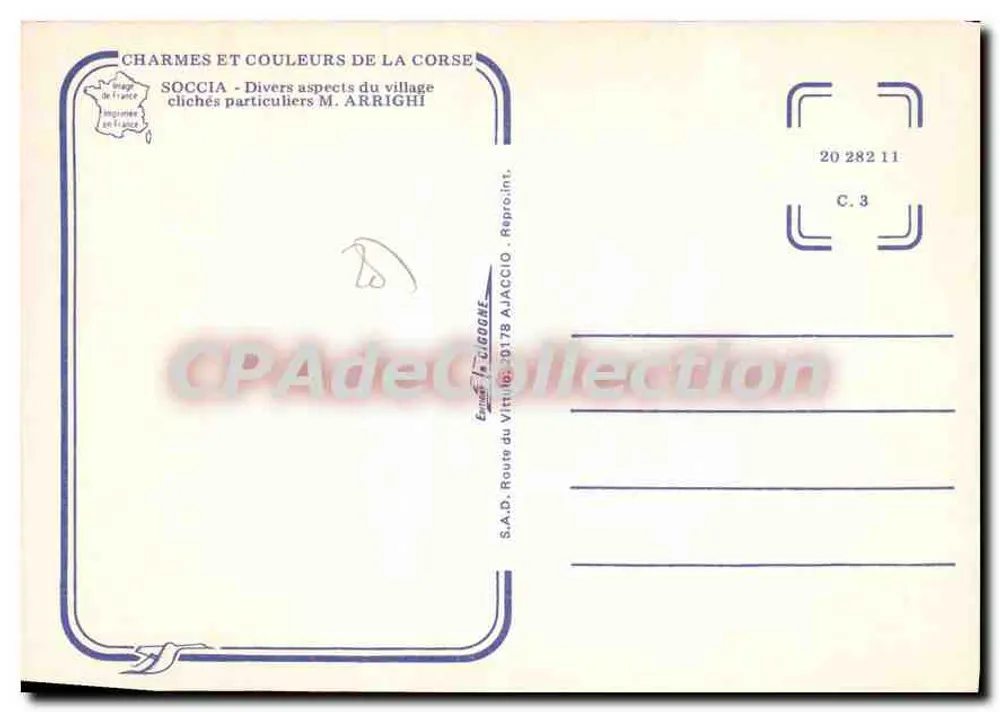 Soccia — Panoramablick und Dorfstraße — S.A.D. Route du Vittorio, Ajaccio - Rückseite