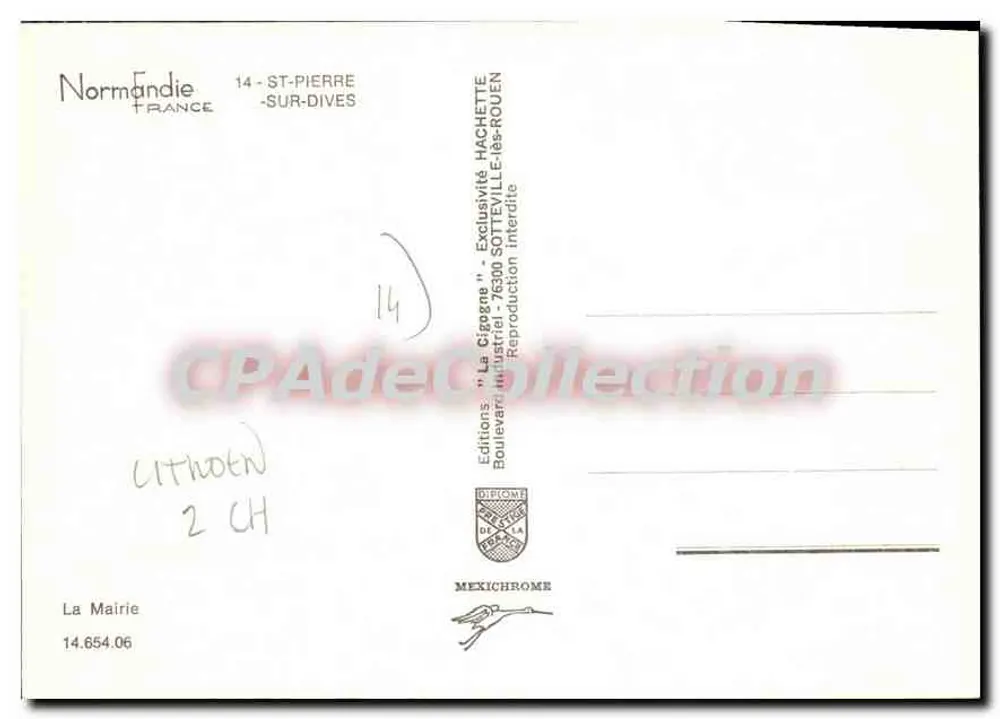 Praça da Prefeitura em Saint-Pierre-sur-Dives — vista com igreja e carros da época — edições IRIS - Verso
