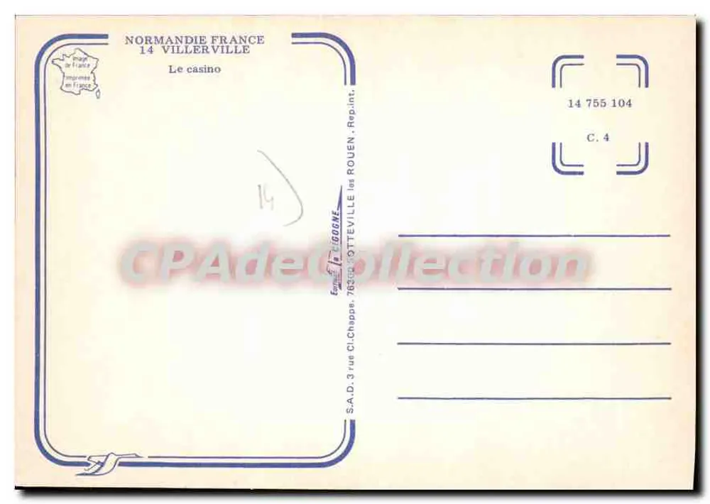 O cassino — Villerville — editor S.A.D. Clichape, Rouen - Verso