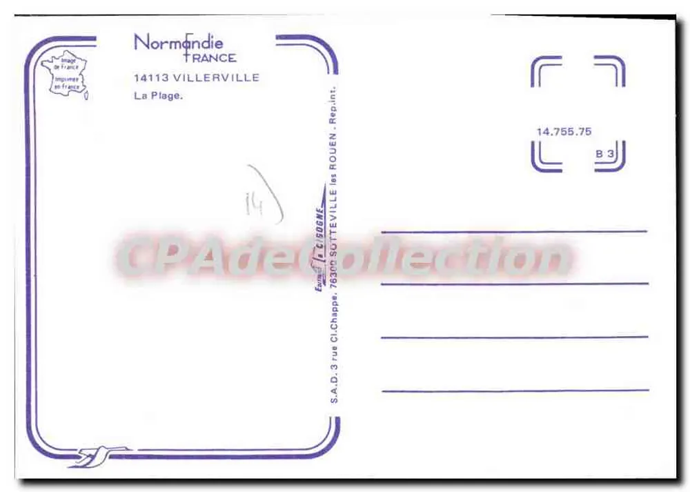 A Cigogne — Praia de Cigogne, Casino e Club Monetier — Editora S.A.D. La Cigogne, Villerville - Verso