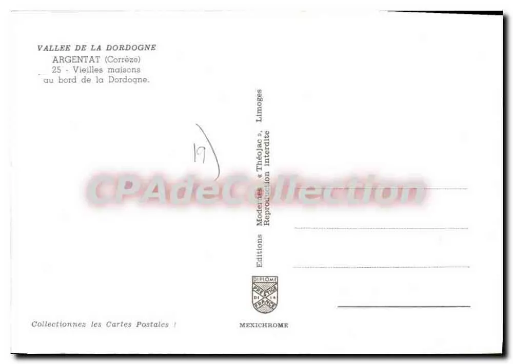 Argentat (Corrèze) — Alte Häuser am Ufer der Dordogne — Editions Diplôme, Limoges - Rückseite