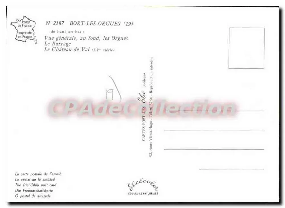 BORT-LES-ORGUES — Allgemeiner Blick, Staudamm, Schloss — Verleger Éléécolor, Nr. 2187 - Rückseite