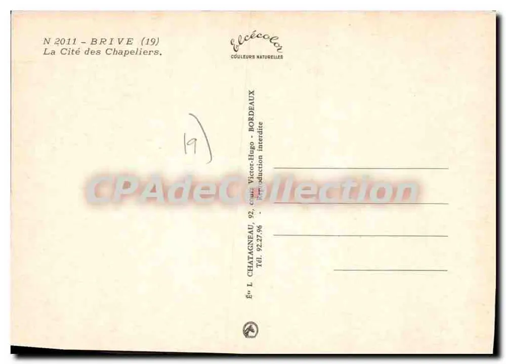 Brive-la-Gaillarde — A Cidade dos Chapéus — Editor Élécolor - Verso