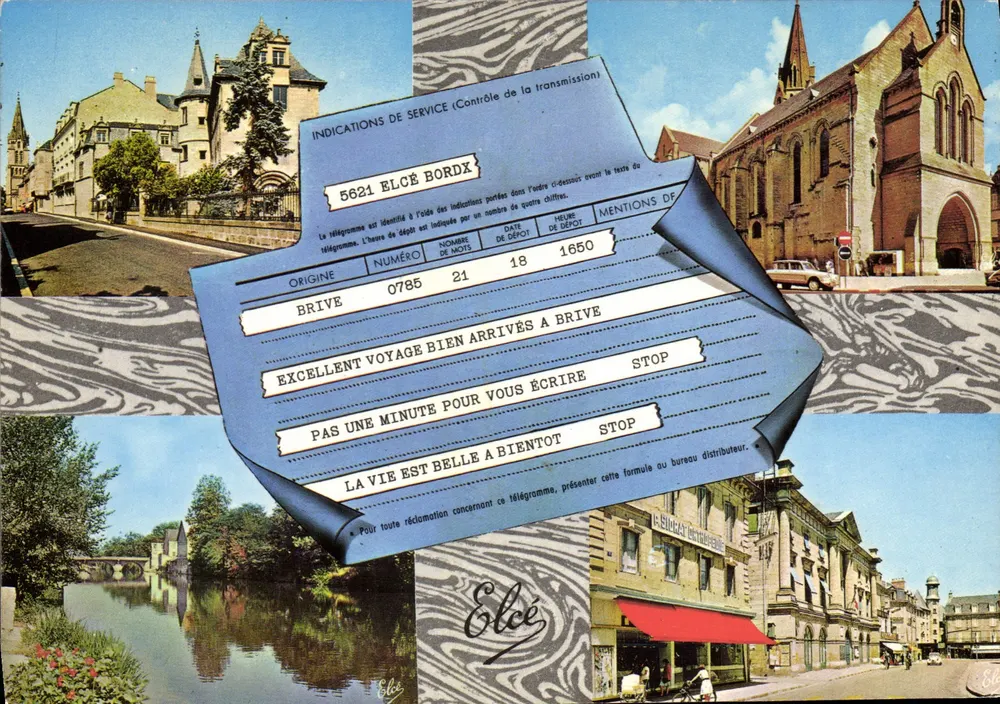 Brive (Corrèze) — Panoramablick mit Kirche Saint-Martin, Museum Érnest Rupin und Rathaus — Élécé - Vorderseite