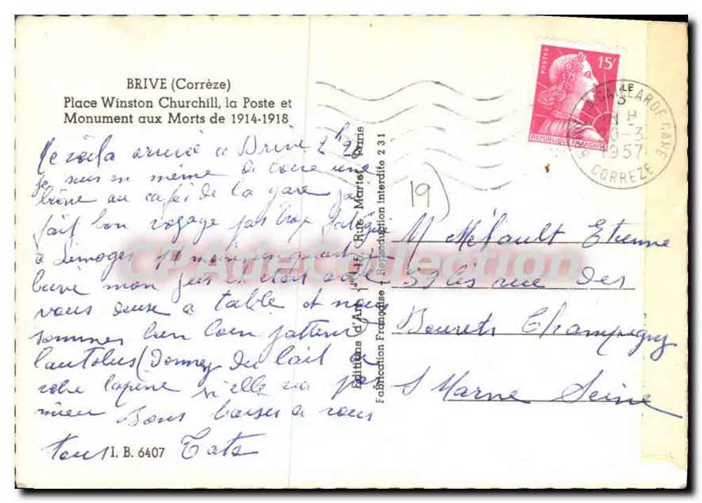 Brive (Corrèze) — Place Winston Churchill, Kriegsdenkmal 1914-1918 — Éditions d'Art Martine - Rückseite