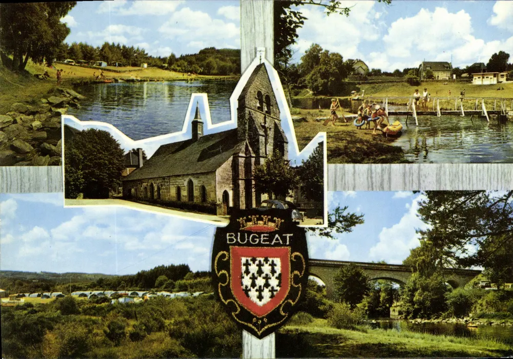 Bugeat — Panoramablick mit Kirche, Camping und Brücke — Éditions Théoljac - Vorderseite