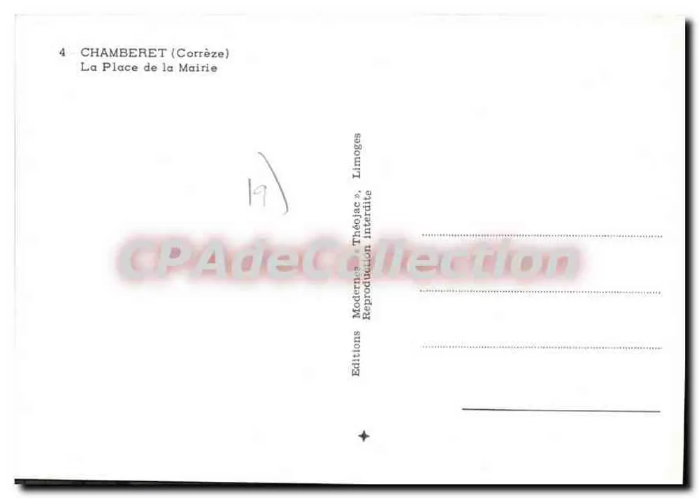 Chamberet (Corrèze) — Plaza del Ayuntamiento — Ediciones Théojac - Reverso