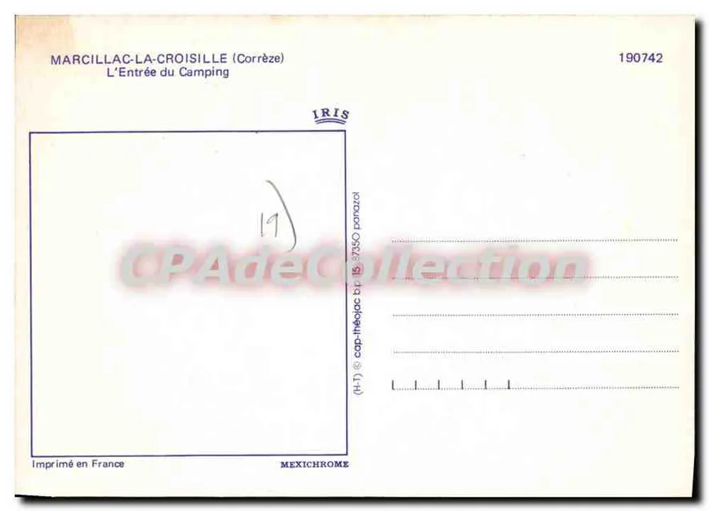 Marcillac-la-Croisille — Entrada do Camping IRIS — editor IRIS, número de série 190742 - Verso