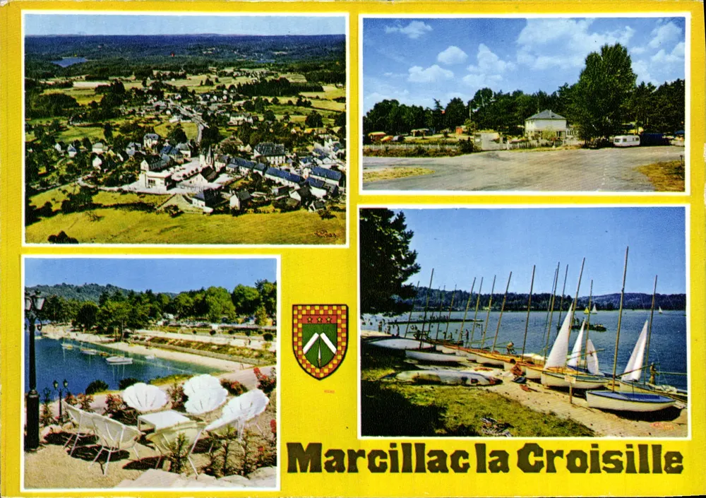 Marcillac-la-Croisille — Luftbild, Camping, Strand und Segelboote — unbekannter Verlag, Seriennummer 19 - Vorderseite