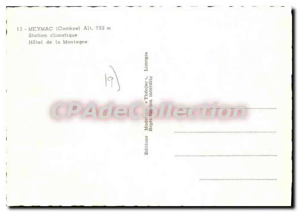 Hotel de la Montagne — Aufenthalt Montalescen — Editions Limoges - Rückseite