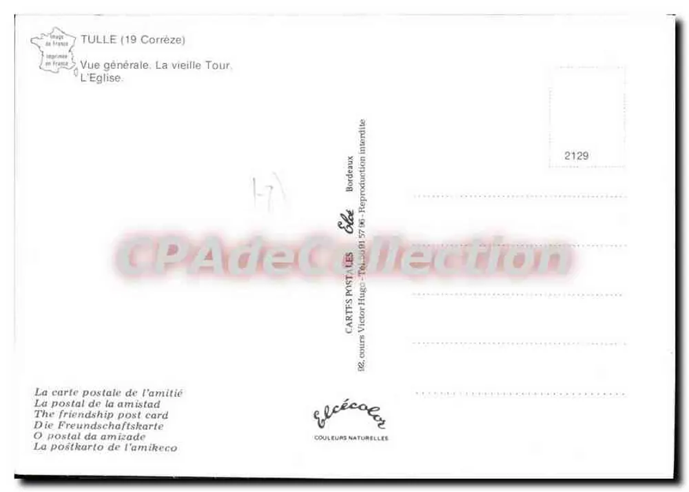 Tulle — luftige und Panoramansicht — CARTIS POSTALES, Bordeaux - Rückseite