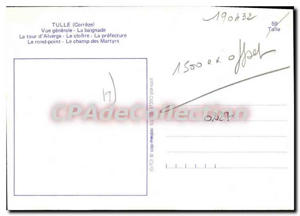 Tulle — Allgemeiner Blick und Sehenswürdigkeiten — Verlag CPADeCollection, Nr. 19 - Rückseite
