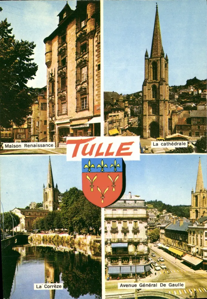Tulle — Vista panoramica con Casa Rinascimentale, La cattedrale, La Corrèze e Avenue Général De Gaulle — Edizioni Riunite CAP - Recto