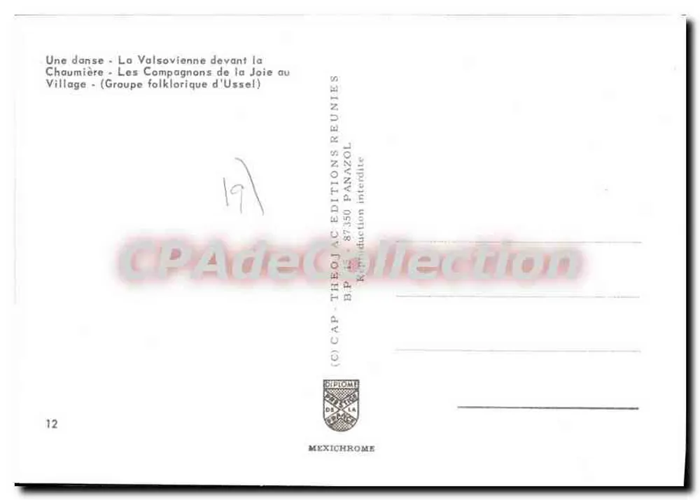 Valsoivienne-Tanz vor der Chaumière — Die Freunde der Freude im Dorf — Volksgruppe aus Ussel — Éditions Panazol - Rückseite