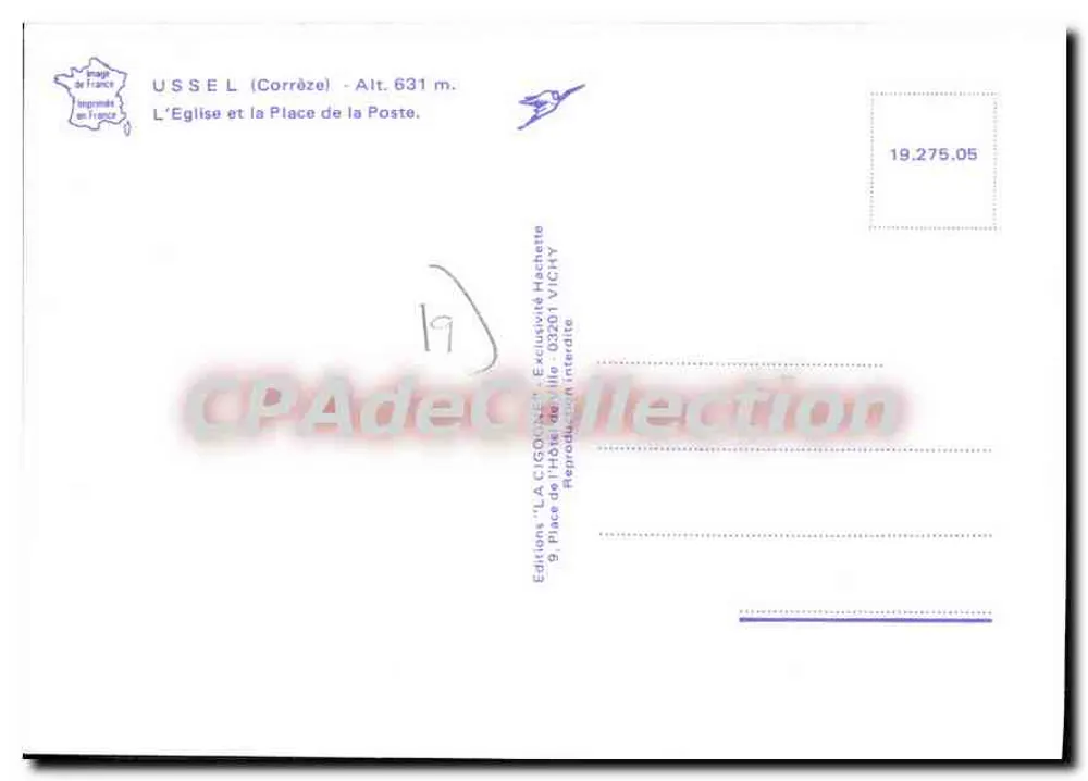 A Igreja e a Praça da Correio — Usse l (Corrèze) — Edições 'La Cigogne' - 03201 Vichy - Verso