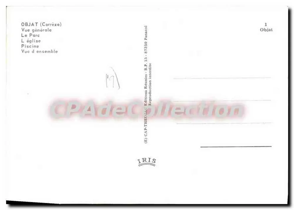 Objat (Corrèze) — vista generale, chiesa, parco, piscina — Éditions Réunies - Verso
