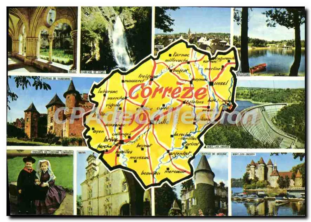La Corrèze — cartão postal turístico com mapa e fotos de locais — editor CPAPAC ÉDITIONS REUNIES - Frente