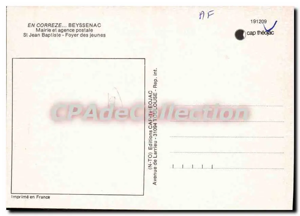 Beyssenac — Amities de Beyssenac — Verleger Larrieu, Toulouse - Rückseite
