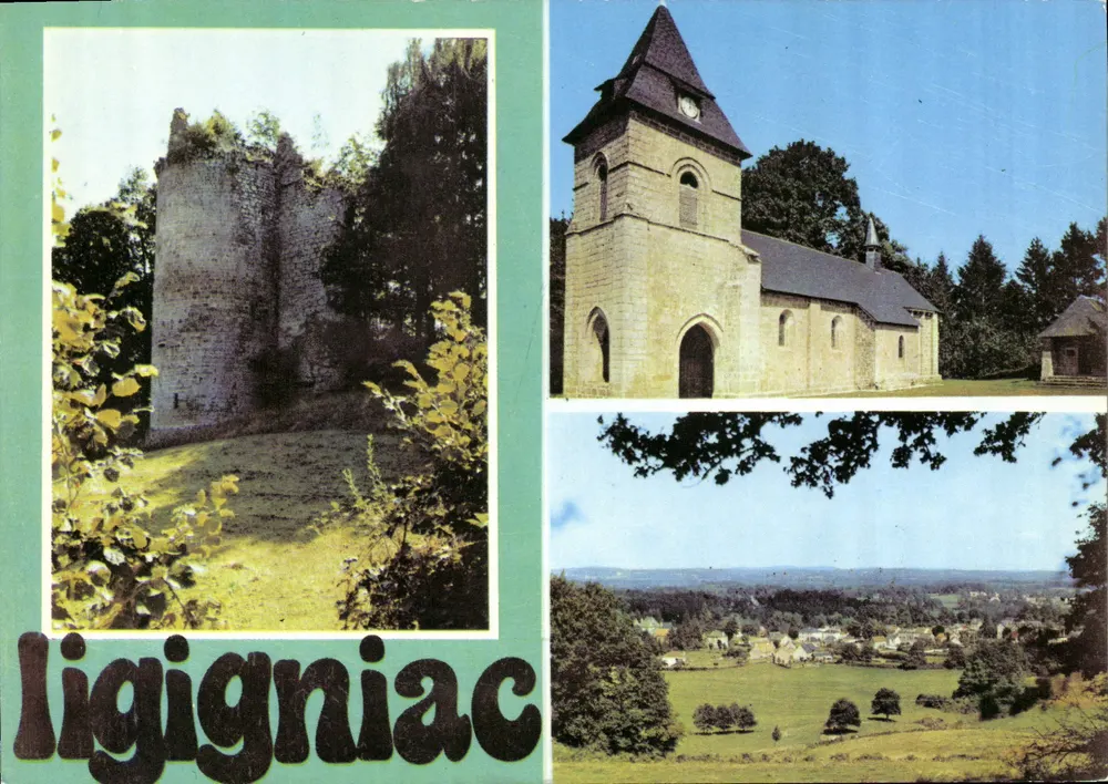 Ligigniac — Ruinen des Schlosses, Kirche, allgemeiner Blick — Editions Modernes Théo Jac, Limoges - Vorderseite