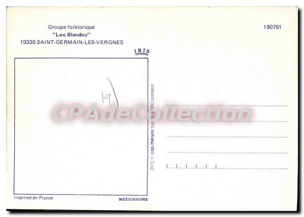 Grupo folclórico "Lou Blandou" — Saint-Germain-les-Vergnes — IRIS 190751 - Verso
