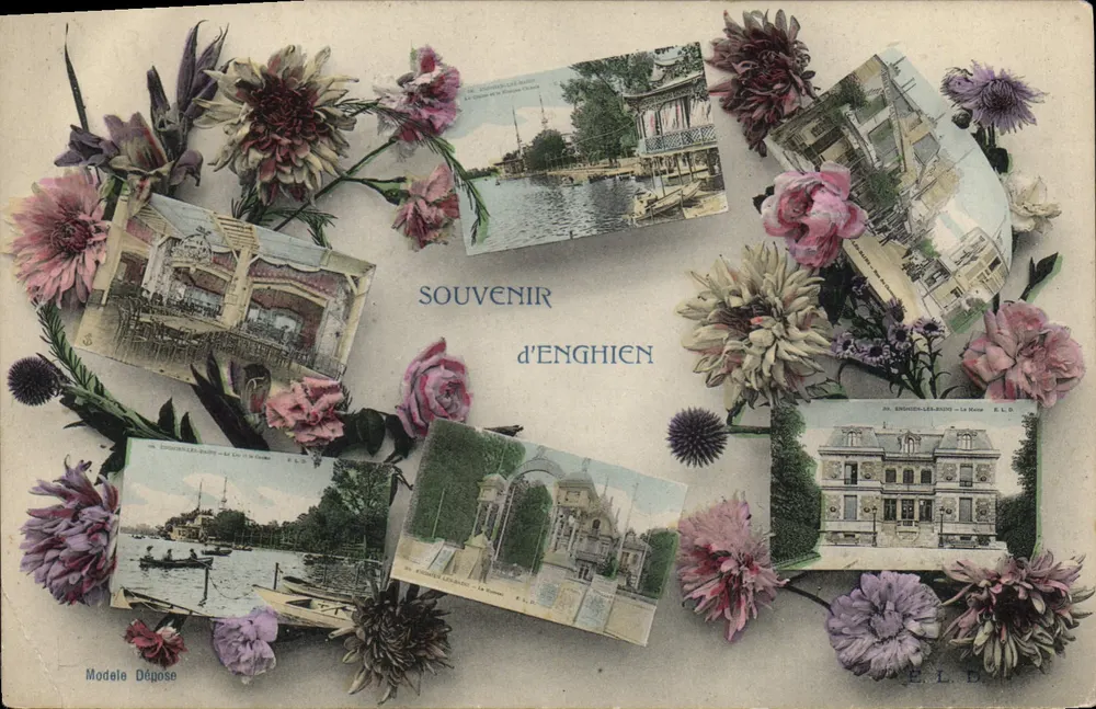 Herinnering aan Enghien — collage van lokale scènes — E.L.D. (uitgever) - Voorkant