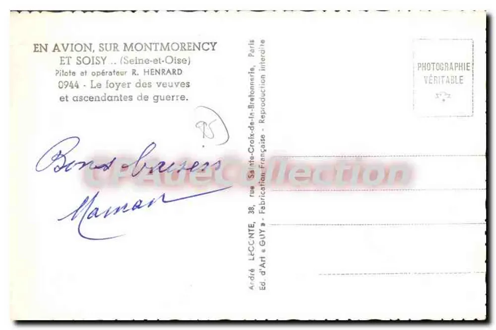 Foyer der Witwen und Kriegsversorgungsempfängerinnen in Montmorency — Soisy — Luftaufnahme — Ed. d'Art GUY - Rückseite
