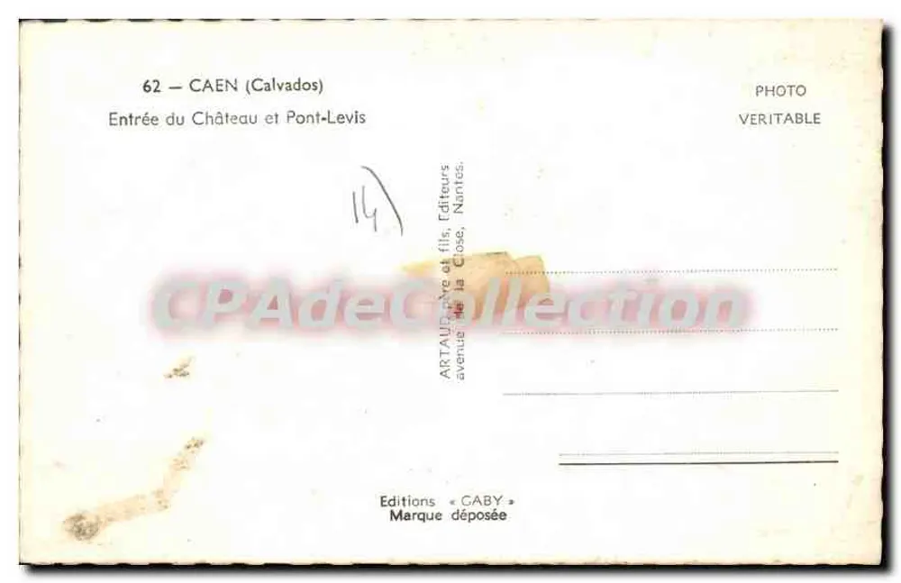 Entrada do Castelo e Ponte-Levis — Caen (Calvados) — Edições Gaby - Verso