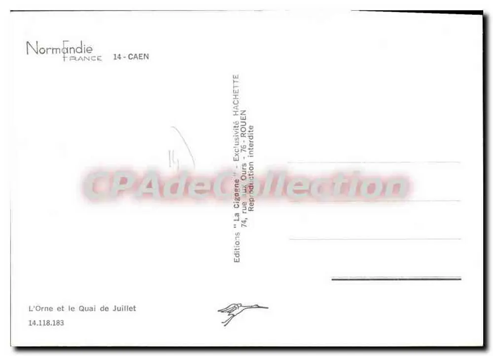 L'Orne e o Quai de Juillet — Caen, Normandia — Edições "La Cigogne" - Verso